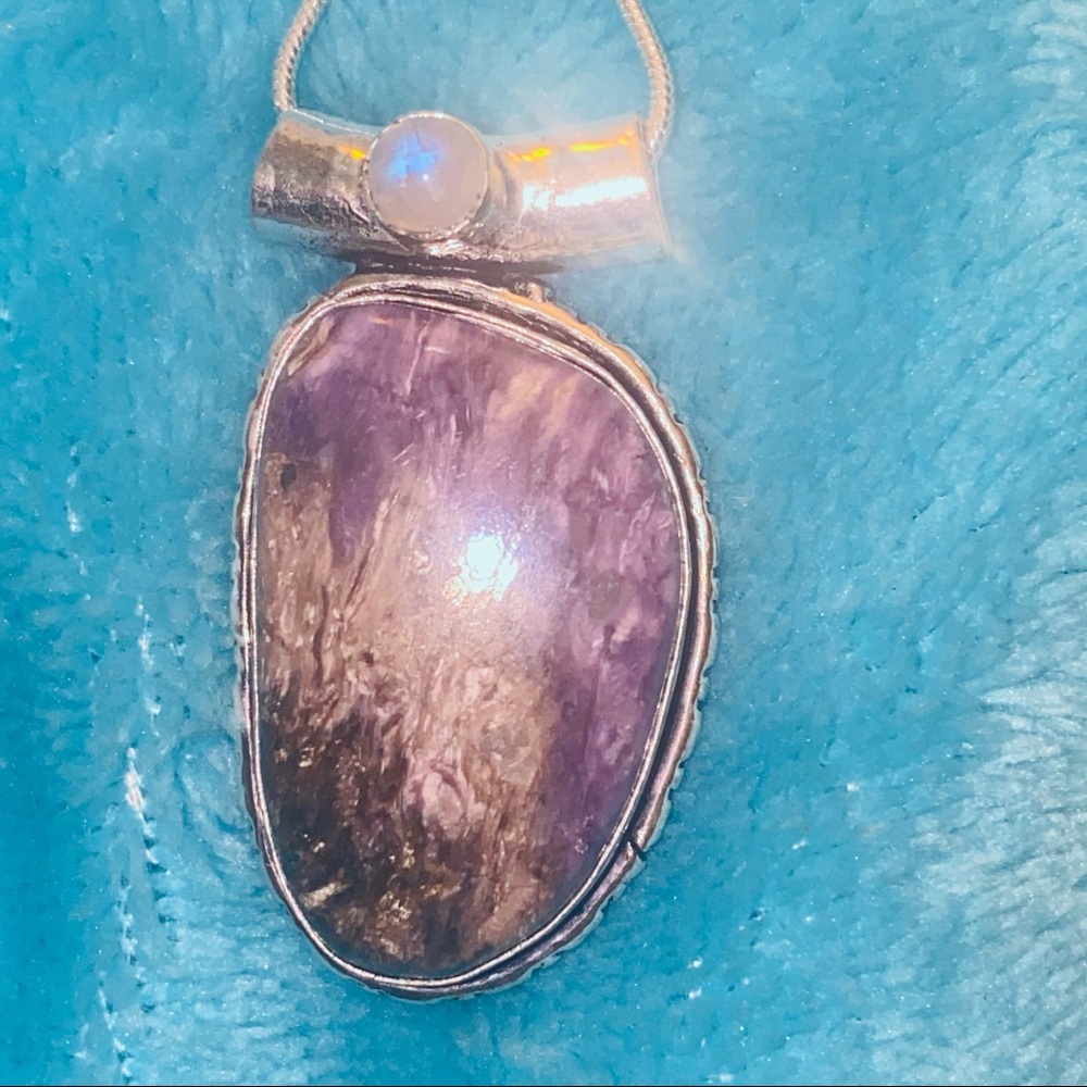 Purple and Brown Natural Stone Pendant in Silver Setting